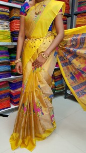 Yellow uppada tissue printed sarees