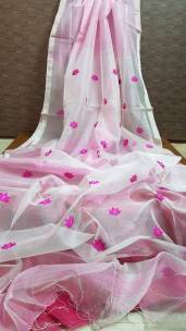 White with dark pink pure matka by resham sarees