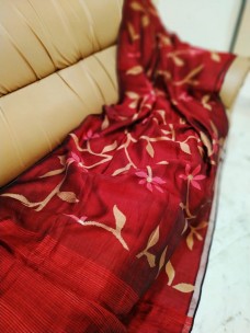Dark red matka muslin jamdani sarees