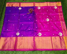 Purple and pink uppada pattu sarees with maggam work