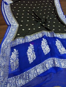 Black and dark blue pure chiffon banarasi sarees