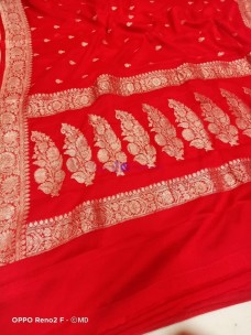 Red pure banarasi chiffon sarees