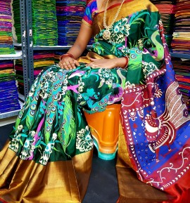 Dark green uppada silk printed sarees