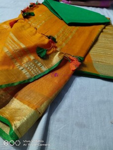 Orange and green 100 count linen sarees