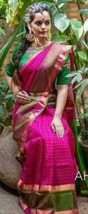 Dark pink and green uppada Mahanathi checks sarees