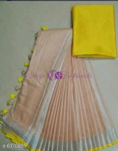 Peach and yellow 120 counts linen sarees