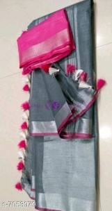 Dark grey and pink 120 counts linen sarees