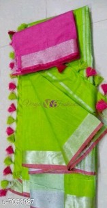 Green and pink 120 counts linen sarees
