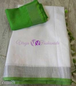 White and green 120 counts linen sarees