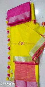 Yellow and pink 120 counts linen sarees