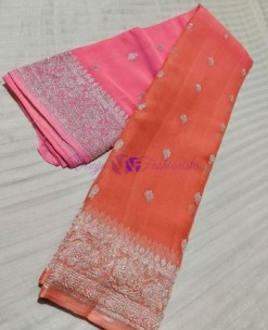 Pink and dark peach pure banarasi chiffon sarees