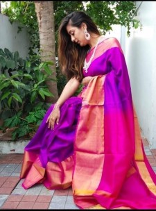 Purple and pink uppada sarees with big border