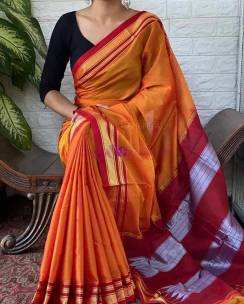 Orange rayon blended cotton sarees
