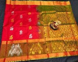Red and green uppada silk sarees with big border
