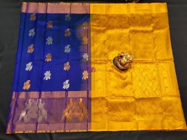 Dark blue uppada silk sarees with big border