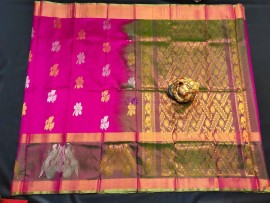Dark pink uppada silk sarees with big border