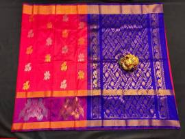 Red and blue uppada silk sarees with big border