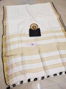 Cream and black 100 count linen by linen sarees