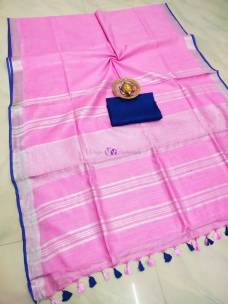 Fuchsia pink and blue 100 count linen by linen sarees