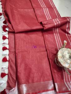 Maroon red 100 count linen by linen sarees