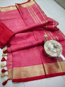 Dark pink with red 100 count linen by linen sarees