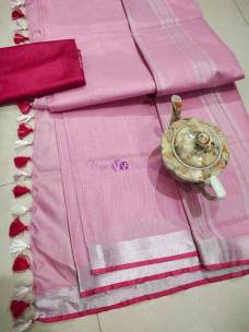 Onion pink with dark magenta 100 count linen by linen sarees