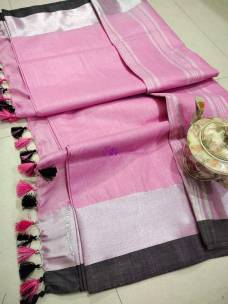 Onion pink and black 100 count linen by linen sarees
