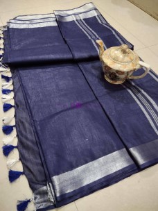Navy blue 100 count linen by linen sarees