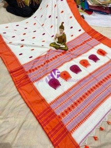 Off white with orange pure khadi cotton sarees