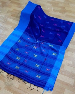 Dark blue projapoti pure khadi cotton sarees