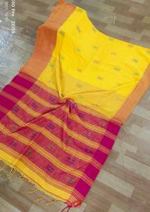Yellow projapoti khadi cotton sarees