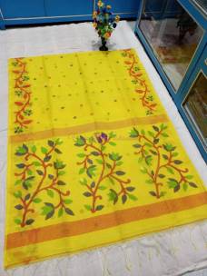 Yellow handspun muslin jamdani sarees