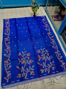 Dark blue handspun muslin jamdani sarees