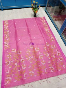 Pink handspun muslin jamdani sarees