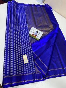 Royal Blue pure kanchipuram silk sarees with peacock butti