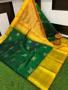 Dark green kuppadam sarees with bird motifs