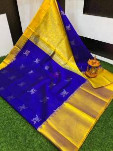 Royal Blue kuppadam sarees with bird motifs