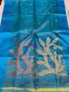 Sky blue handloom tissue muslin sequence sarees