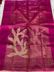 Dark magenta handloom tissue muslin sequence sarees