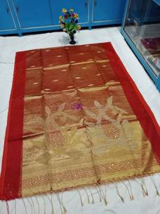 Red handloom tissue muslin sequence sarees