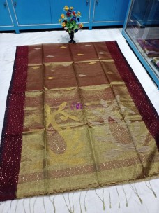 Maroon red handloom tissue muslin sequence sarees