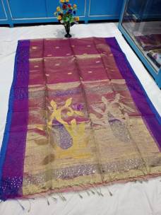 Dark purple handloom tissue muslin sequence sarees