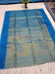 Light blue handloom tissue muslin sequence sarees