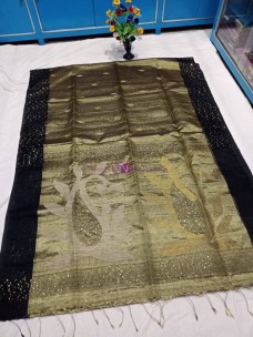Black handloom tissue muslin sequence sarees