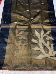 Navy blue handloom tissue muslin sequence sarees