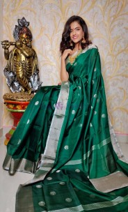Dark green uppada silk sarees with coin butti