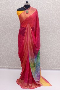 Dark pink premium quality soft chiffon bandhani sarees