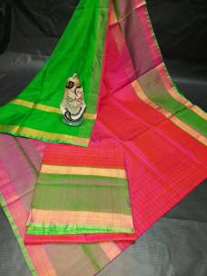 Red mix pink and green uppada Mahanathi checks sarees