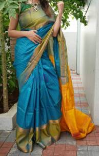 Sky blue and yellow uppada mahanathi checks sarees