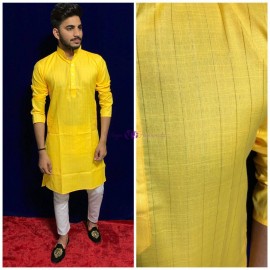 Yellow pure cotton kurta pyjama set